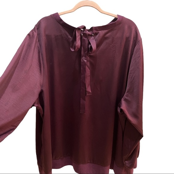 Lane Bryant Maroon Satin Lace Detail Sweatshirt Style Ties at Back Neck Sz 26 - Picture 12 of 13